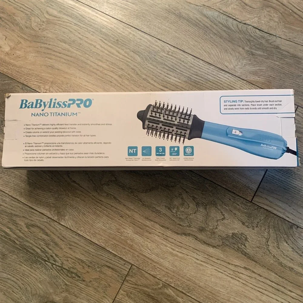 NEW BABYLISSPRO NANO TITANIUM OVAL IONIC HOT AIR BRUSH 2 1/2